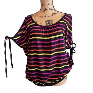 Mix & Co Womens Casual Everyday Striped Cold Shoulder Top Blouse Colorful Large